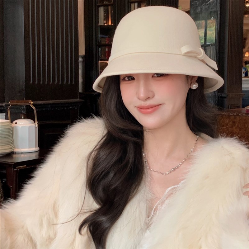 留洋千金法式高端羊毛呢帽子假发一体女长发秋冬优雅礼帽整头假发