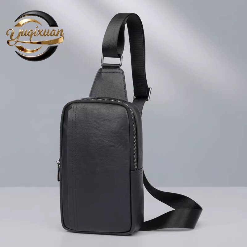 yuqixuan新款真皮斜挎包品牌潮胸前挎包头层牛皮时尚百搭男士胸包