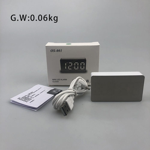 迷你简约电子钟便捷钟车载时钟带温度LED闹钟镜面钟OS001