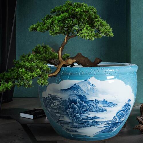 景德镇陶瓷鱼缸庭院水缸养鱼乌龟书画缸睡莲荷花盆缸家用客厅摆件