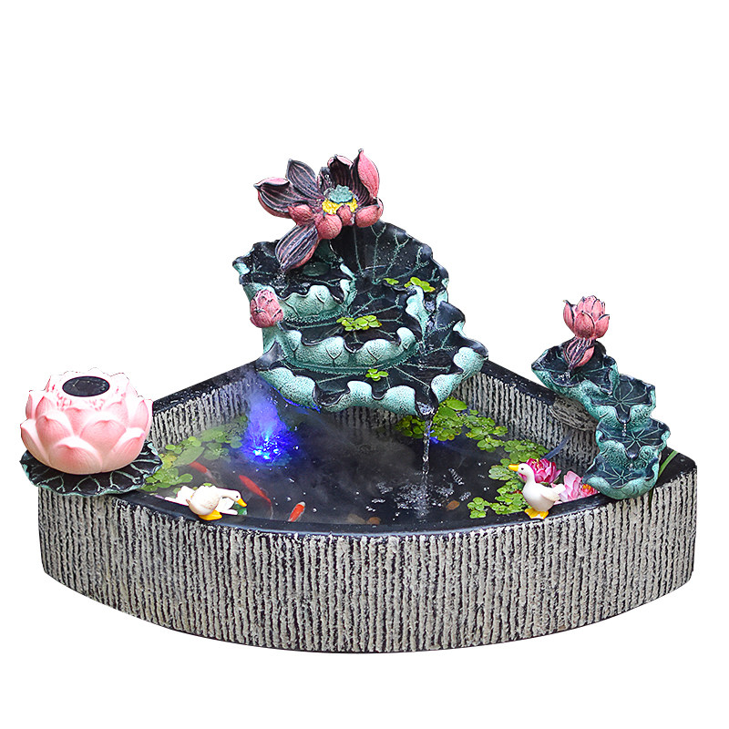 庭院花园布置荷花鱼池流水摆件农家别墅小院造景装饰鱼缸喷泉景观