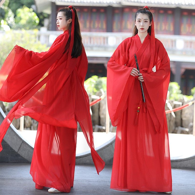 汉服女夏红色整装仙女裙仙气飘逸学生中国风大袖衫古典舞蹈演出服
