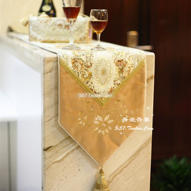 欧式美式北欧桌旗奢华绣花餐垫茶几餐桌鞋柜桌布简约高档出国礼品