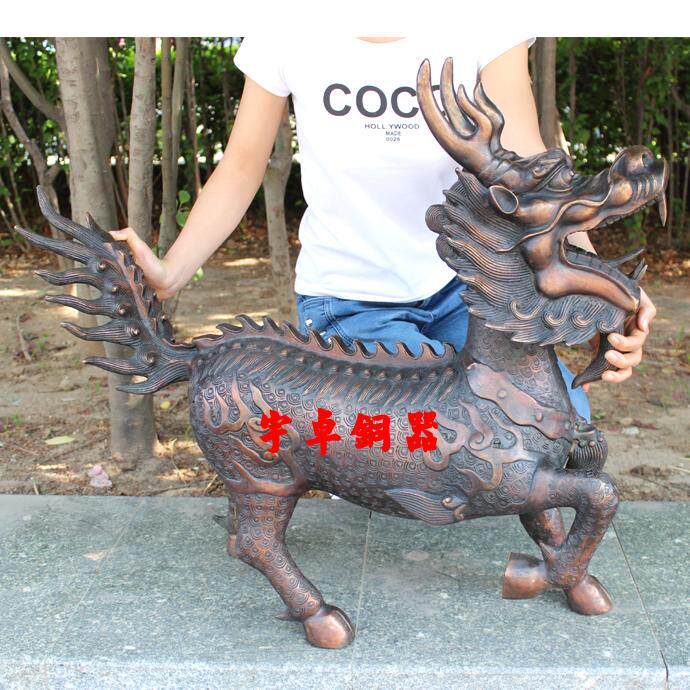 宇卓铜器 纯铜麒麟 紫铜色对麒麟 大号小号家居工艺品财摆件
