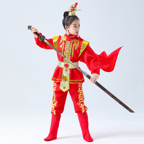 儿童古代士兵演出服将军盔甲兵马俑汉服男女童花木兰戏曲表演服装