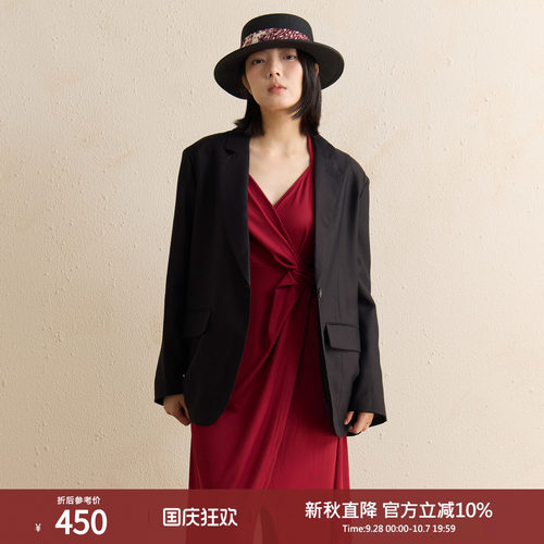 西町村屋复古短款V领西装女