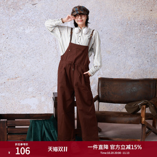 西町村屋韩系复古背带裤女装秋季新款休闲百搭宽松裤子XH9C10234