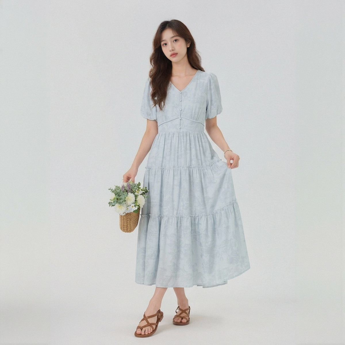 西町村屋法式短袖连衣裙女装夏季新款气质甜美提花裙子AB9502008图片