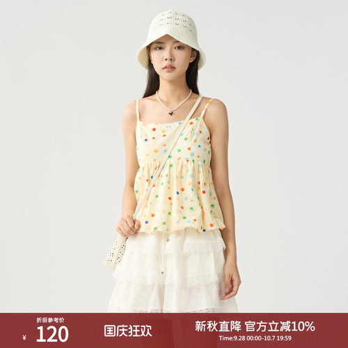 西町村屋甜美波点吊带背心女2025秋季新款法式无袖小衫CAAC10246