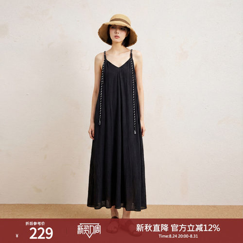西町村屋法式连衣裙扭结设计感夏季女优雅简约气质长裙XXAB10048
