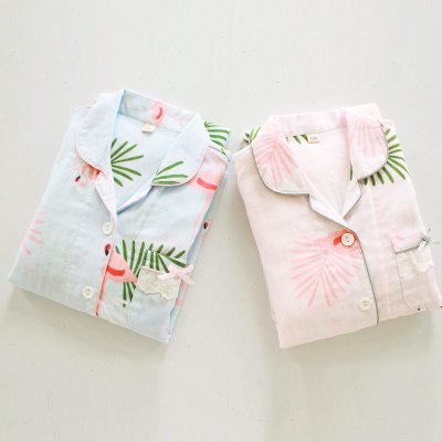 春秋女薄款纱布纯棉长袖中大童短袖长裤空调家居服套装女童睡衣夏