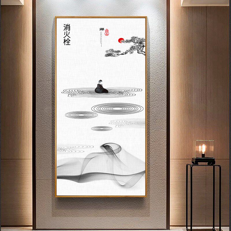禅意装饰画订做消防栓电闸电箱遮盖挡住饰品有框画可开门木色外框