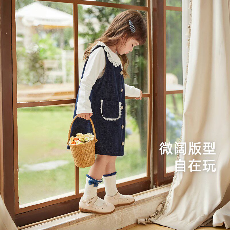 女童长款t恤秋款儿童蕾丝翻领白色纯棉长袖衫5女宝宝内搭打底上衣