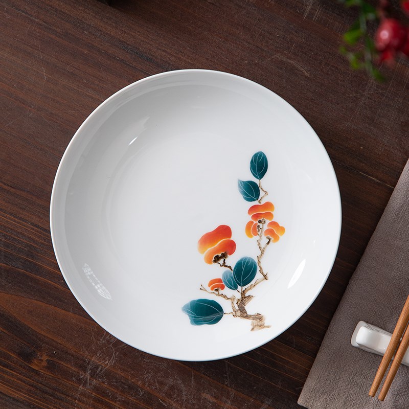 洪窑陶瓷手绘中式菜盘牛排烤盘家用汤盘深盘高颜值餐盘大盘子家用