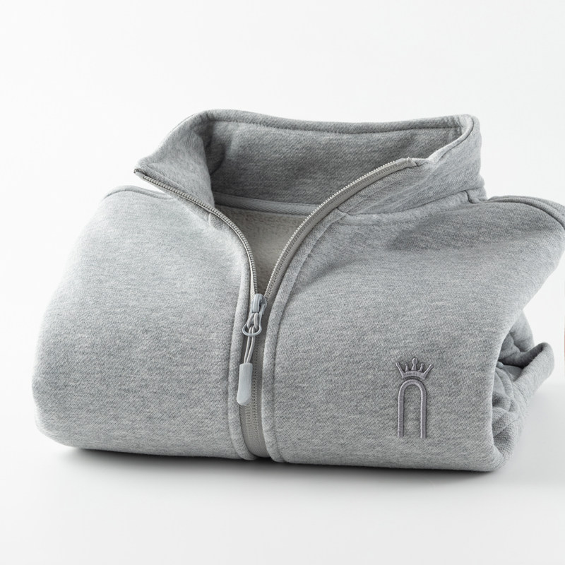 灰色卫衣外套女拉链开衫2024年新款秋冬加绒大码修身休闲立领上衣