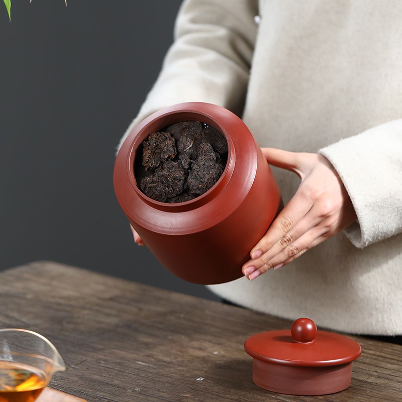 原矿大红袍一斤散茶精品手工紫砂茶叶罐陶瓷大号强密封家用醒茶缸