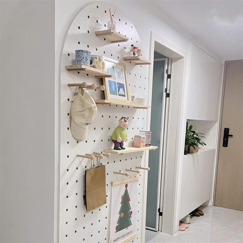 定制墙面收纳实木质北欧洞洞板置物架幼儿园展示架扇形拱形挂隔板