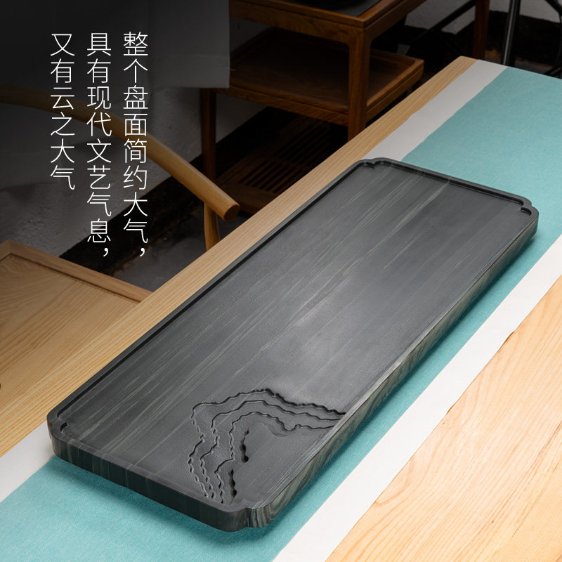 茶锦记乌金石茶盘家用茶具套装墨绿砚石头茶台整块天然客厅托盘大