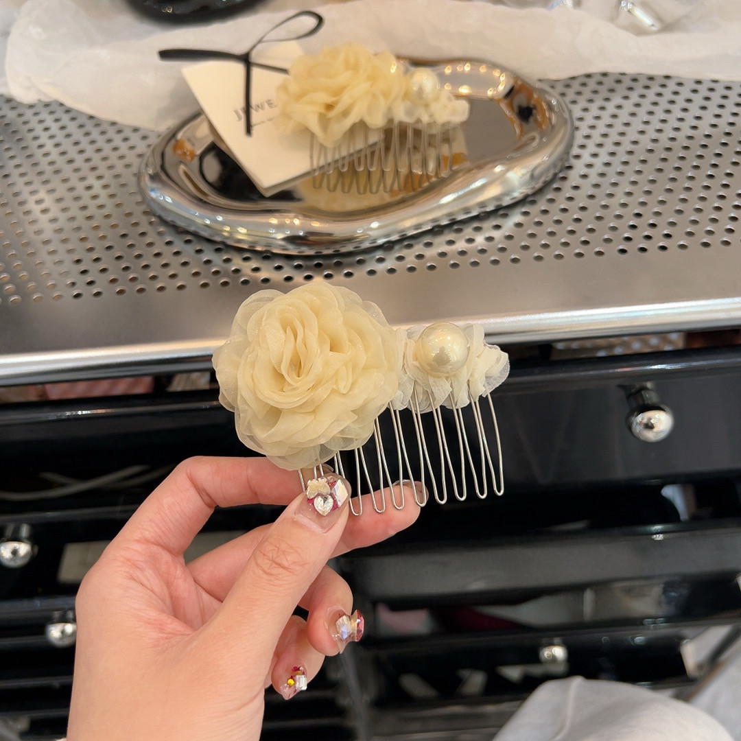 雾纱花影~超仙早春玫瑰花朵发梳碎发插梳发饰女日常百搭韩系发梳