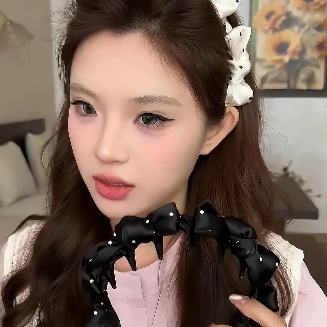 甜美缎面波点蝴蝶结齿梳发箍女春夏蓬松高颅顶头箍气质发卡发饰