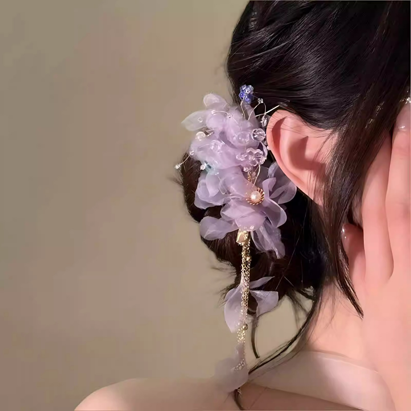 紫藤之恋~绝美森系紫色花朵发夹女春季超仙氛围感头花发饰发卡子