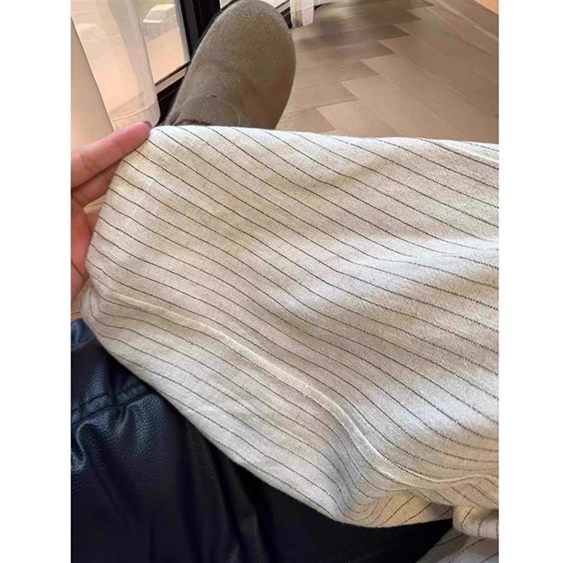 孕妇裤子秋季外穿不勒肚子打底裤2025新款亚麻条纹阔腿长裤夏薄款