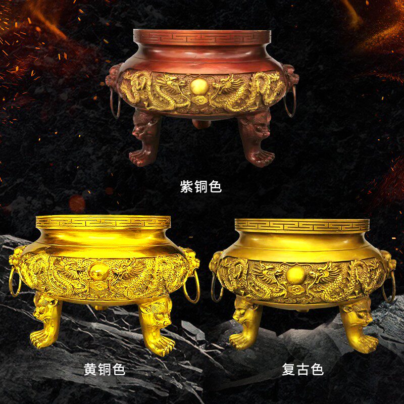 铜香炉纯铜小号特大仿古色家用供奉供佛招财聚财二龙戏珠铜鼎摆件