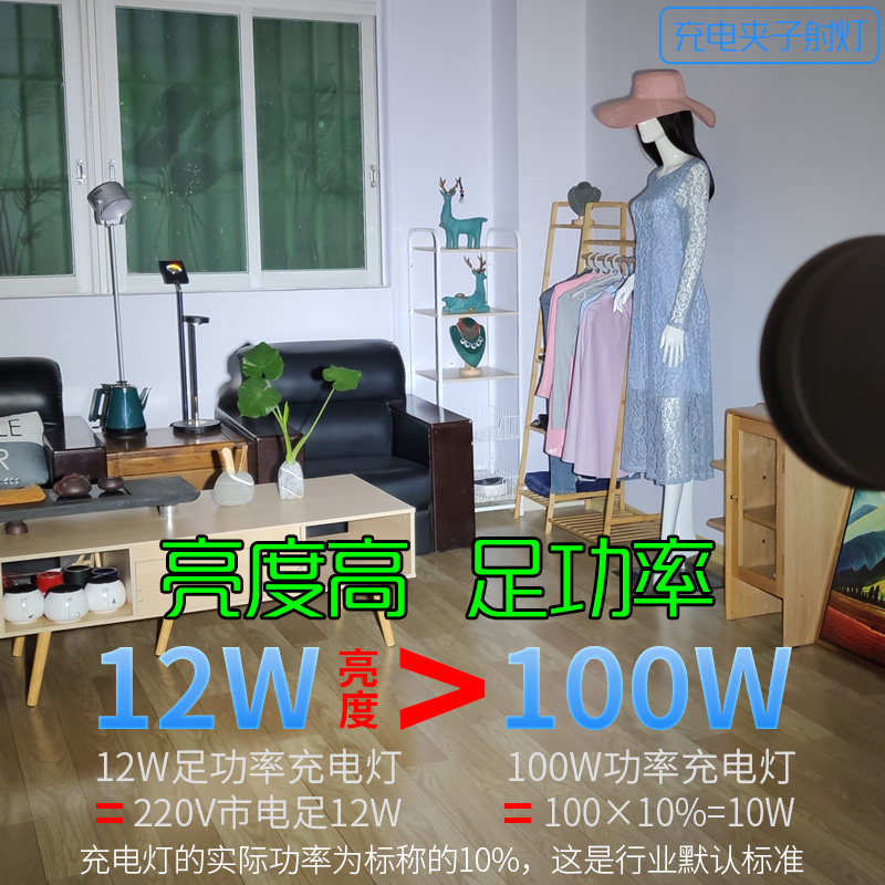 景德镇摆摊标配充电聚光射灯长续航高亮度移动式陶瓷夜市夹子射灯