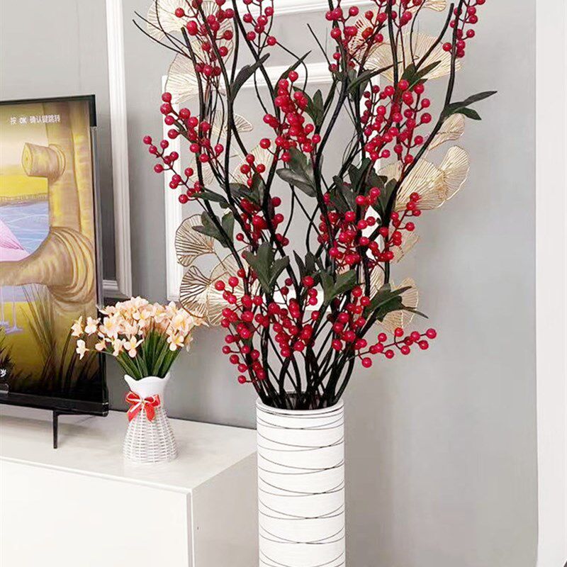 假花仿真花摆设客厅红浆果落地式插花干花花束欧式高装饰花艺摆件