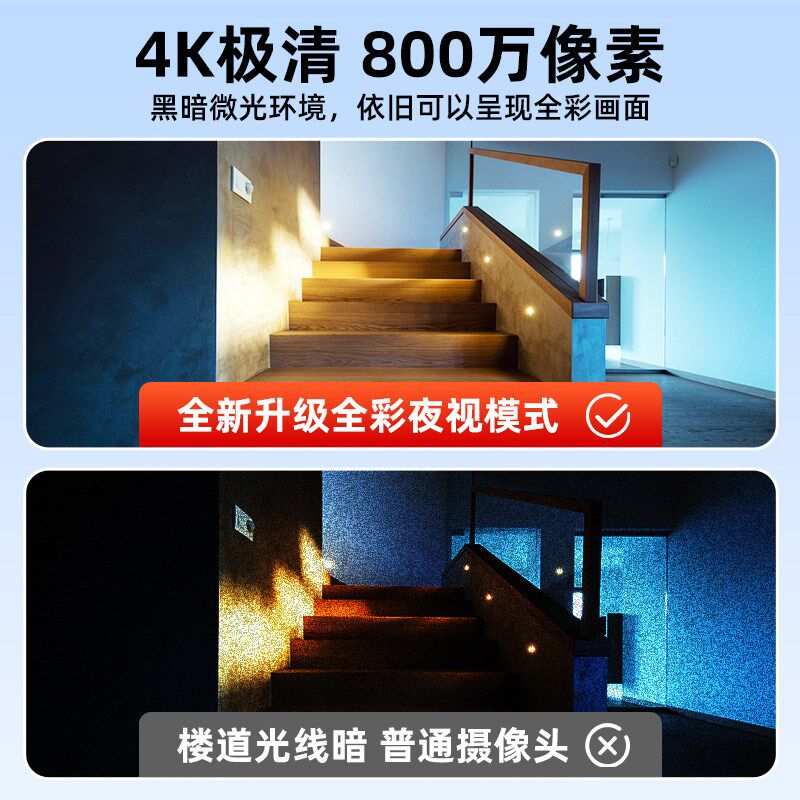 门口楼道监控摄像头高清免插电无线家用手机远程室外无需网络语音