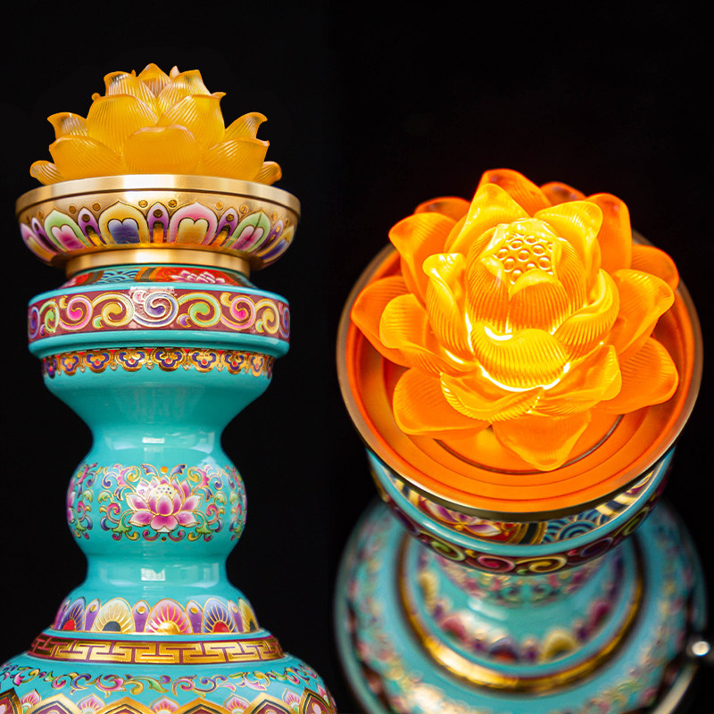 珐琅彩供佛led长明神社灯寺庙供奉佛灯佛前供灯莲花灯佛供灯充电