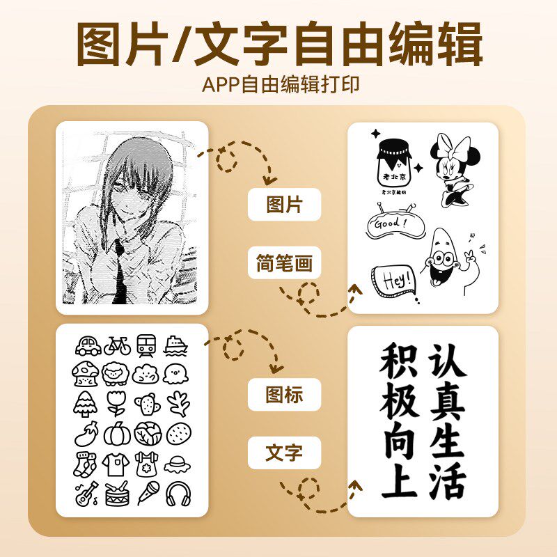 硕方T50pro手帐贴纸打印机可连手机动漫漫画手机照片黑白简笔画口