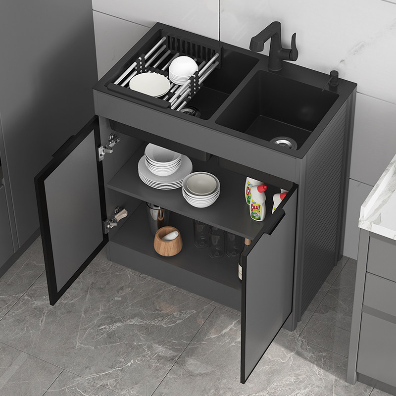 厨房不锈钢水槽洗菜盆大单槽洗碗池落地式一体橱柜家用大水池双槽