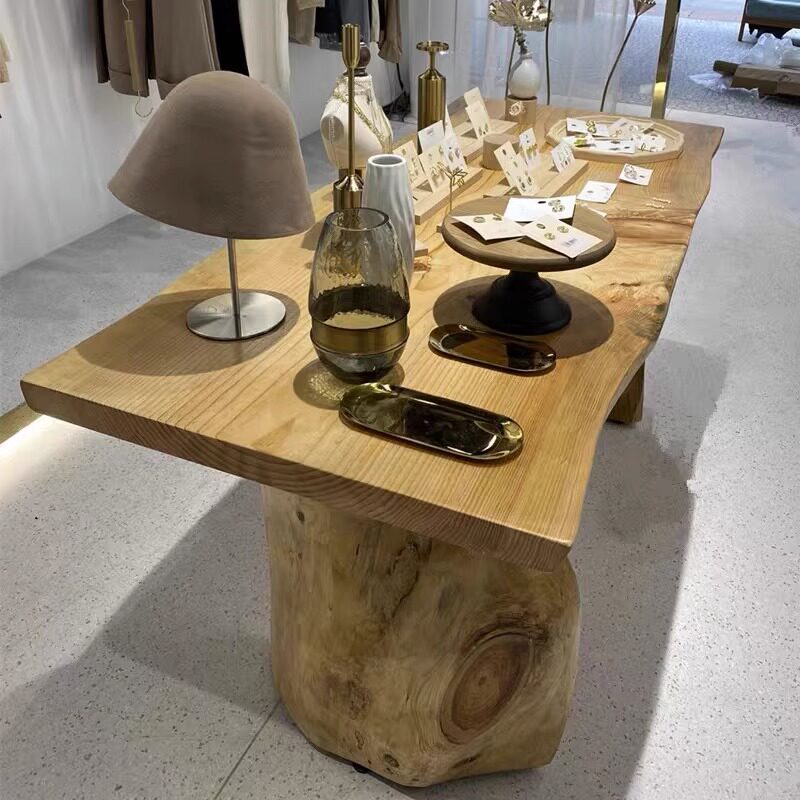 服装店桌子中间摆放实木中岛展示桌原木橱窗童装女装店鞋包展示台