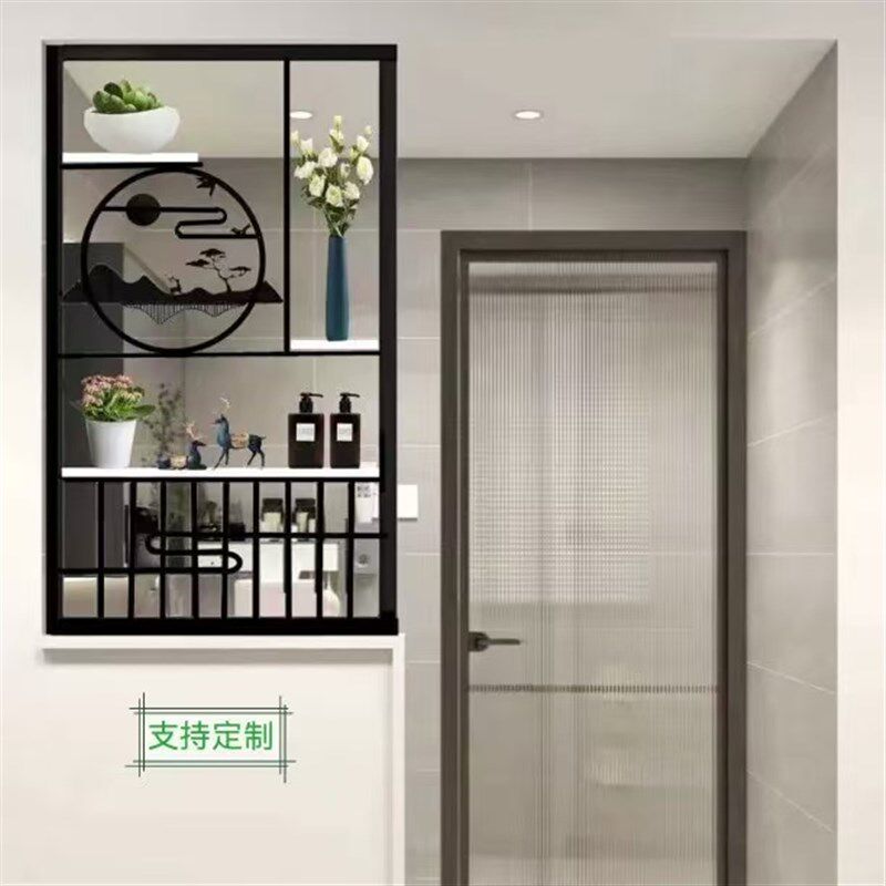 新中式洗漱台半墙隔断铁艺花格屏风镂空定制不锈钢格栅风雕花玄关