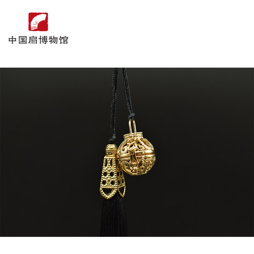 【中国扇博物馆】凤鸣花开折扇镂空香囊流苏吊坠杭州文创扇子古风