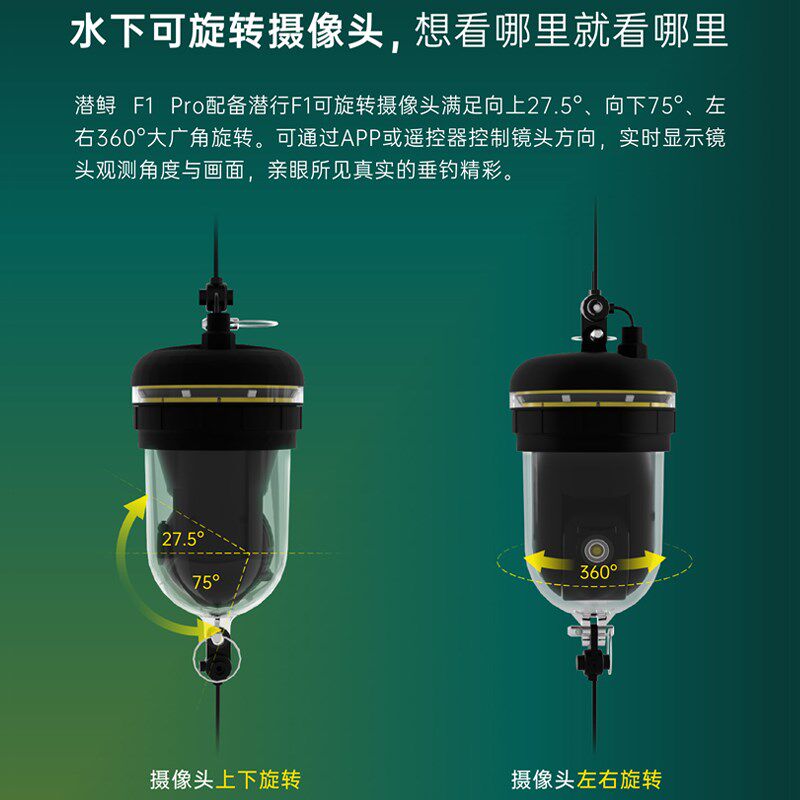 潜鲟F1PRO新款旋转摄像头360探鱼器钓鱼摄像头无线水下无人机器人