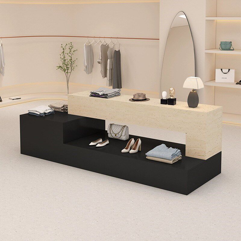 服装店中岛展示桌洞石纹展示台鞋包柜台收纳摆放陈列流水台