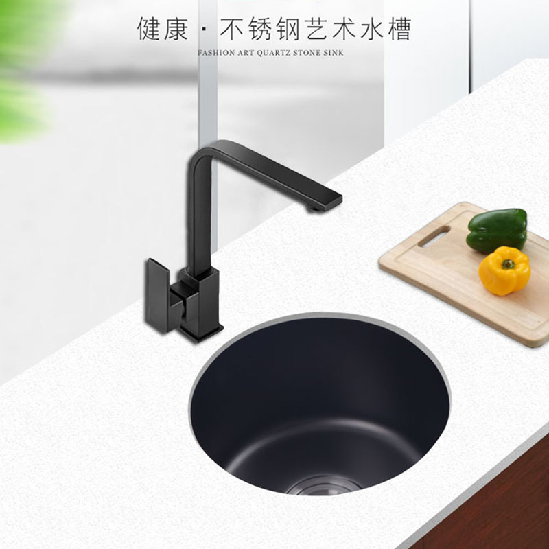 黑色纳米圆形迷你水槽小号单槽304不锈钢吧台岛台厨房洗菜盆台下