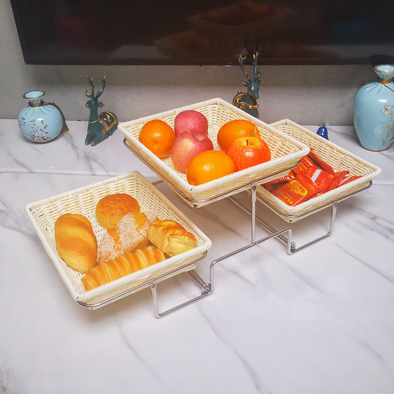 酒店时尚创意三层面包点心水果篮带盖自助餐水果盘多层食物展示架