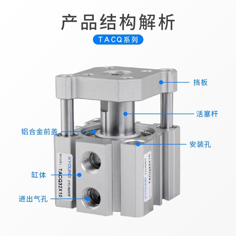TACQ40X30带导杆薄型气缸TACQ40X75三轴带导杆超薄气缸TACQ40X50