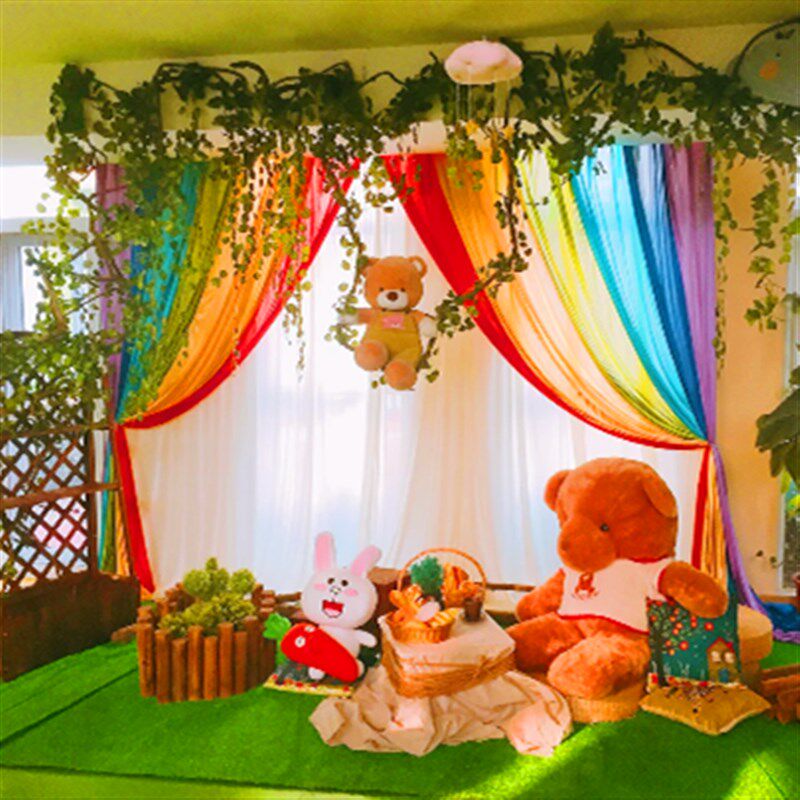 幼儿园舞台毕业背景幕布生日婚礼彩虹背景墙活动演出装饰纱幔布置