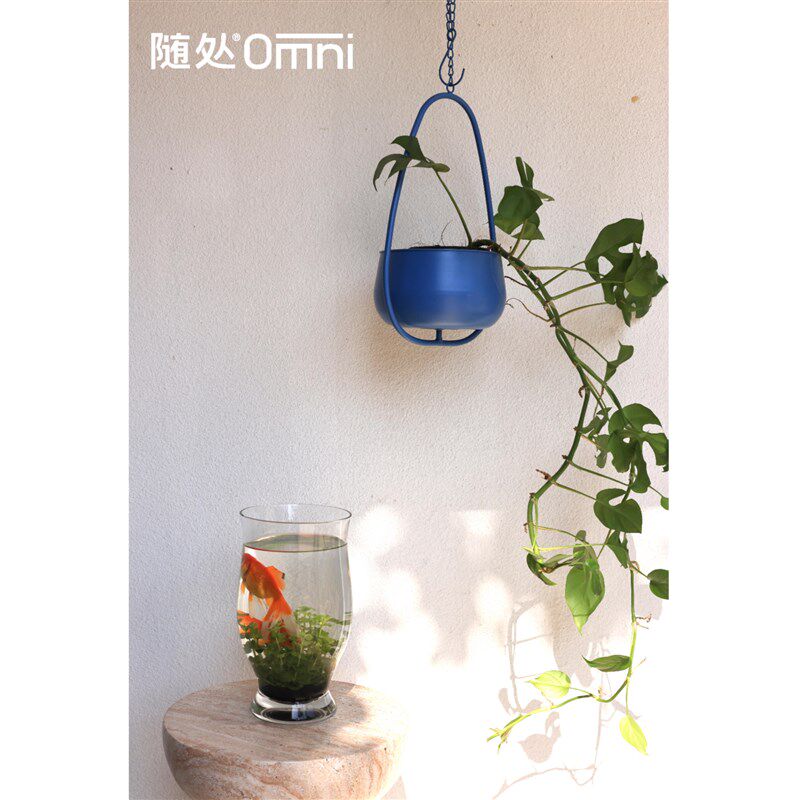 随处 治愈蓝色吊挂式花篮室内外装饰 阳台花园悬挂花盆现代简约风