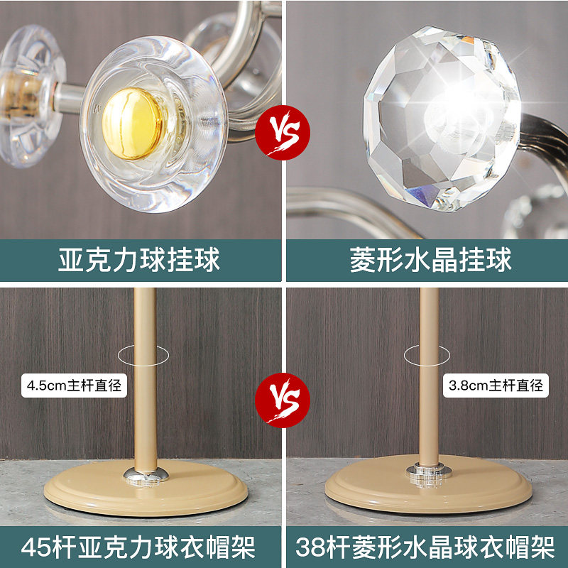 水晶家用挂衣架落地不锈钢卧室现代简约轻奢衣帽架时尚杆式衣服架