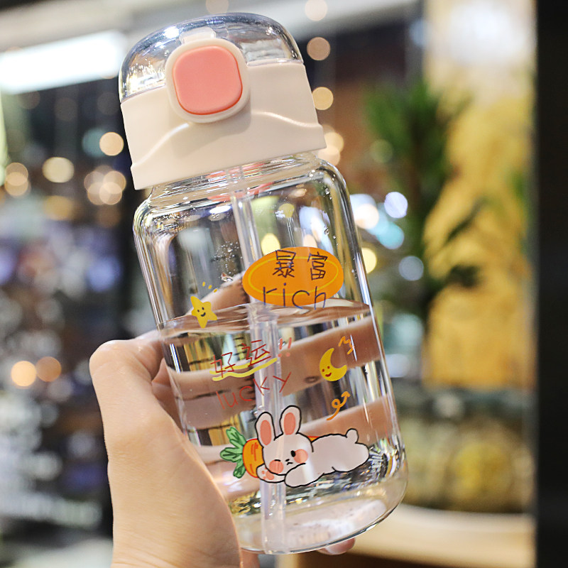 带刻度玻璃吸管水杯女夏季网红杯子高颜值学生耐高温少女心吸管杯