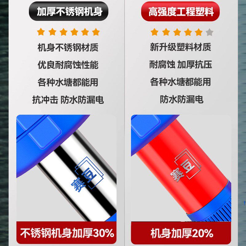 赛豆全自动鱼塘增氧机不锈钢浮水泵220V大功率养殖池塘排灌抽水机