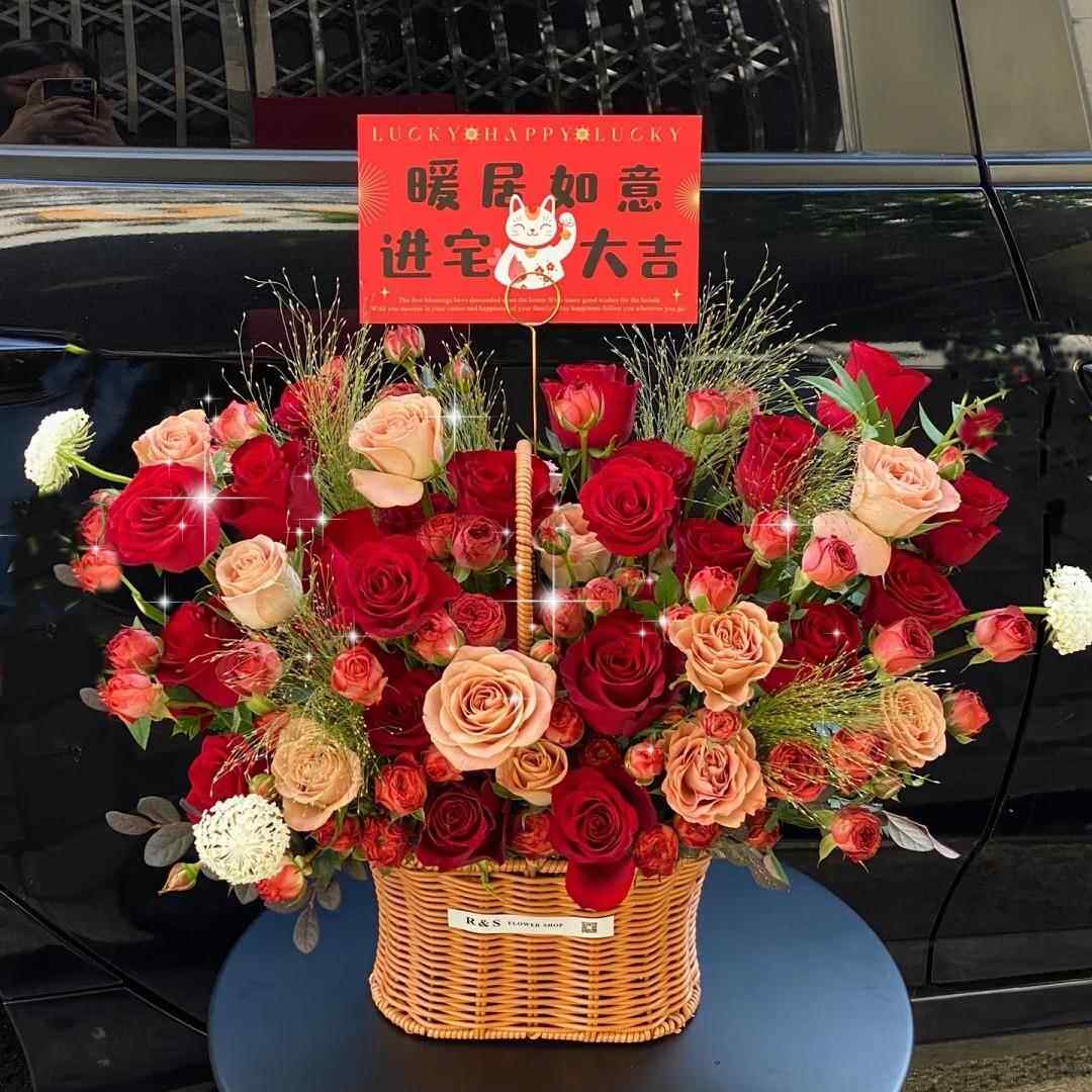 抱抱桶瑰康乃馨新居花束乔迁之喜鲜花速递同城手提花篮生日配送店