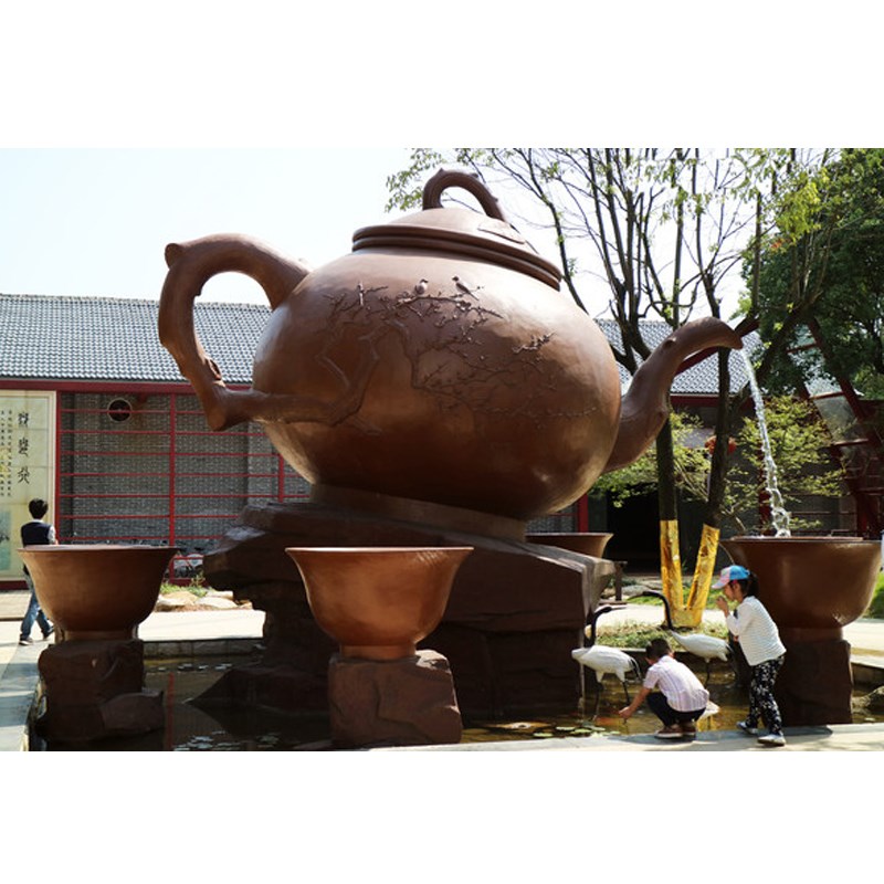 大型户外悬空天壶紫砂壶雕塑玻璃钢悬空流水创意雕塑茶叶店艺术品