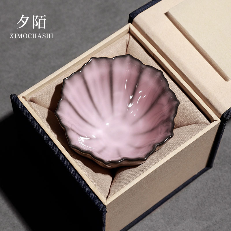 官窑铁胎茶杯日式樱花粉色女士主人杯陶瓷花瓣杯个人专用高档茶盏