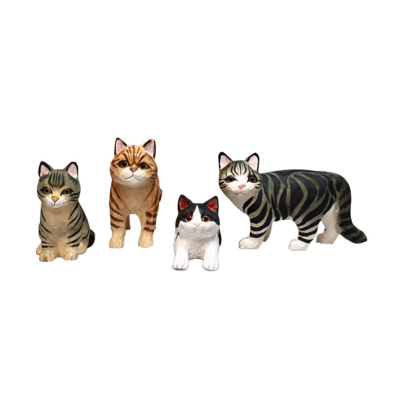 木制工艺猫纯手工雕刻可爱猫摆件可定制礼品家居装饰品创意客厅